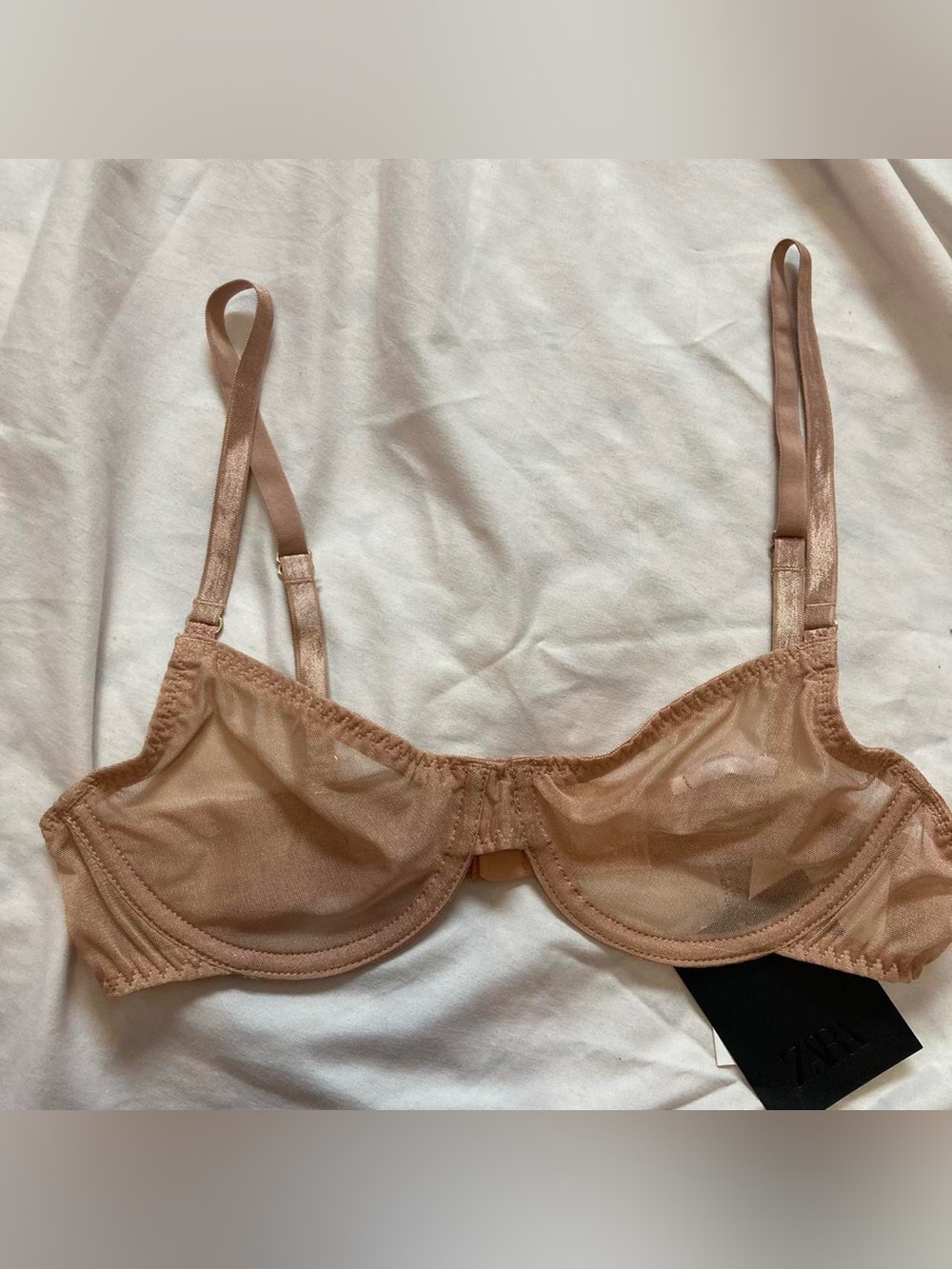 Zara Sheer Mesh Underwire Bra - Beige